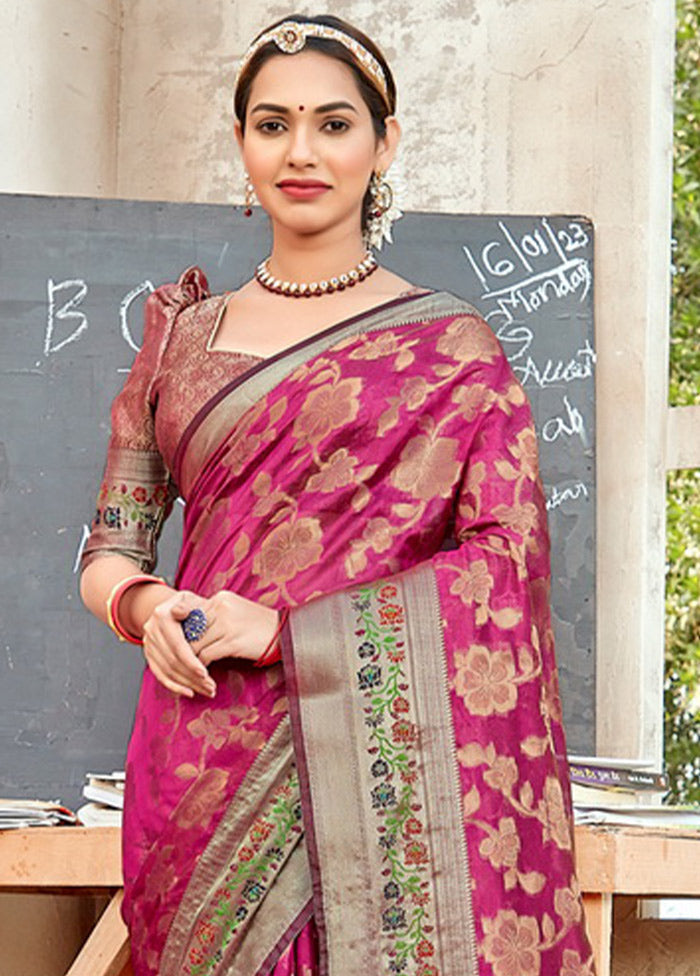 Magenta Organza Saree With Blouse Piece - Indian Silk House Agencies