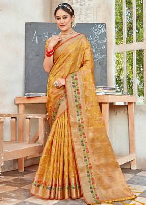 Mustard Organza Saree With Blouse Piece - Indian Silk House Agencies