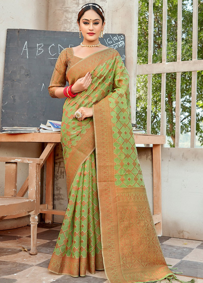 Green Organza Saree With Blouse Piece - Indian Silk House Agencies