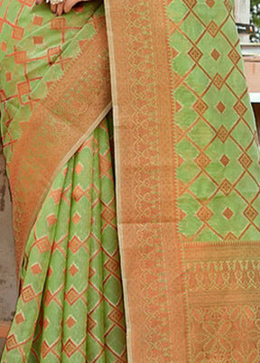 Green Organza Saree With Blouse Piece - Indian Silk House Agencies