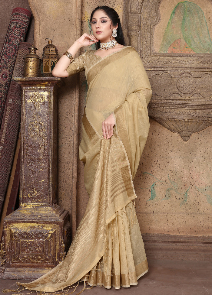 Beige Silk Saree With Blouse Piece - Indian Silk House Agencies