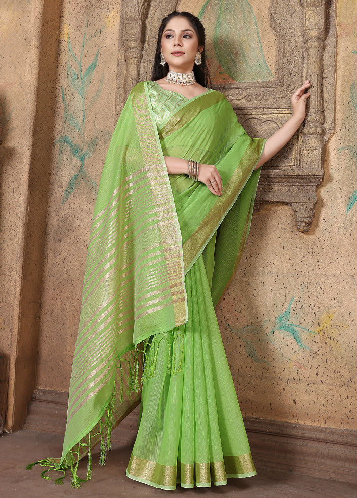 Green Silk Saree With Blouse Piece - Indian Silk House Agencies