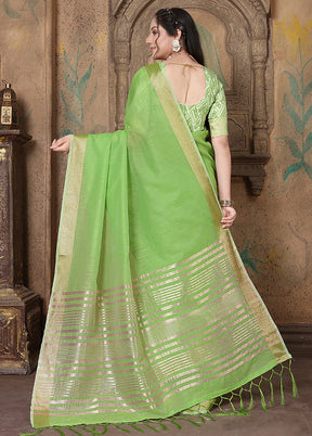 Green Silk Saree With Blouse Piece - Indian Silk House Agencies