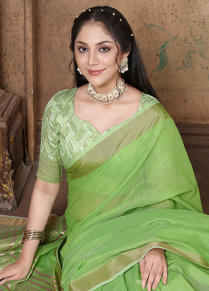 Green Silk Saree With Blouse Piece - Indian Silk House Agencies