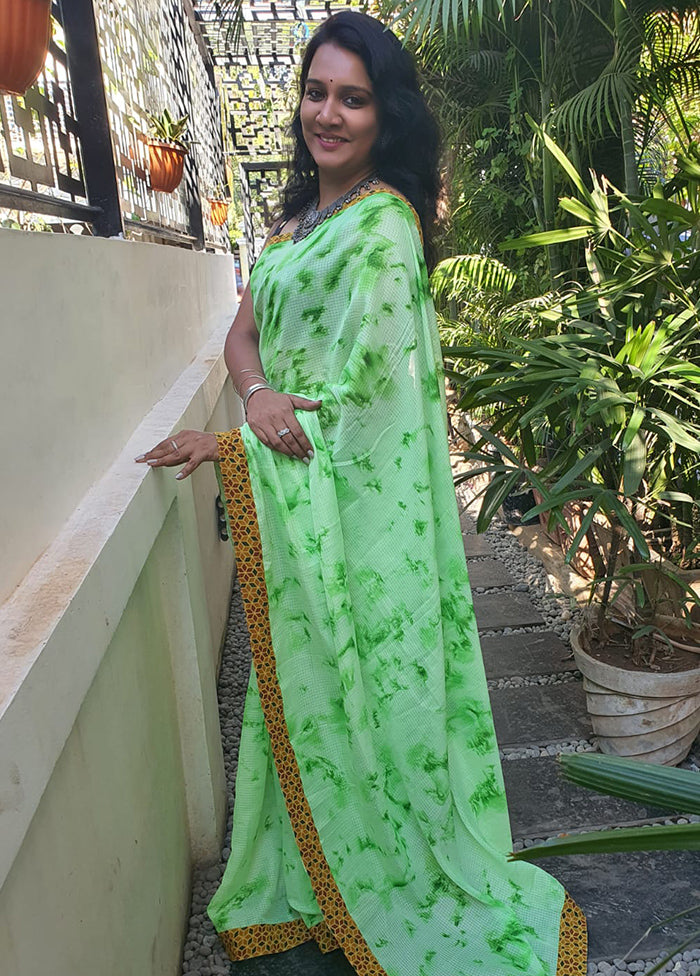 Green Kota Silk Khats Pattern Saree With Blouse - Indian Silk House Agencies