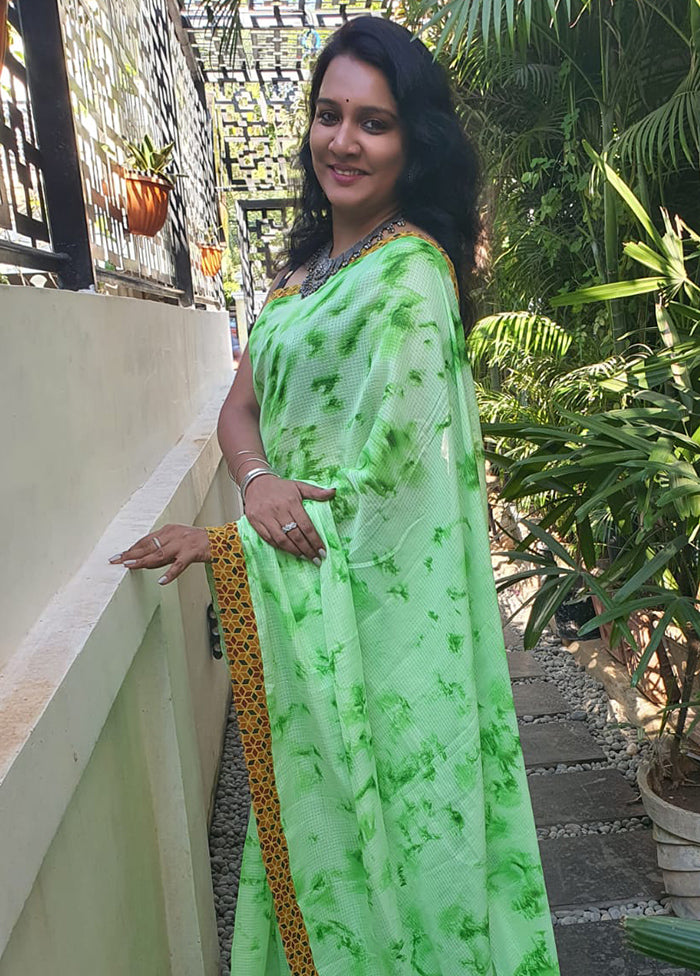 Green Kota Silk Khats Pattern Saree With Blouse - Indian Silk House Agencies