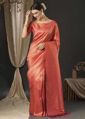 Coral Dupion Silk Saree With Blouse Piece