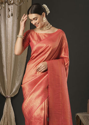 Coral Dupion Silk Saree With Blouse Piece