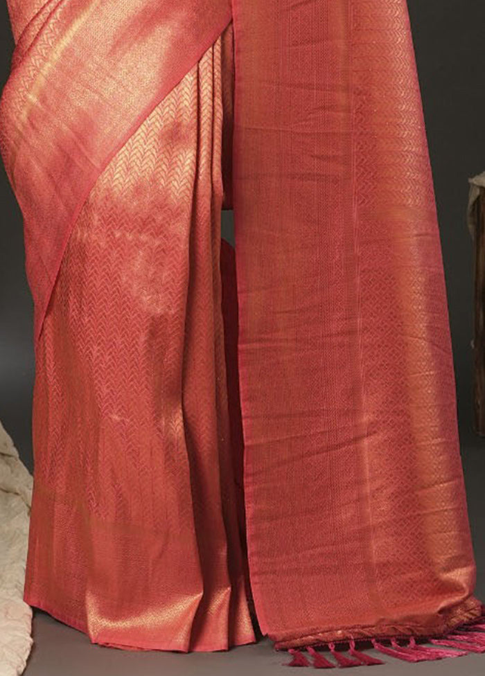 Coral Dupion Silk Saree With Blouse Piece