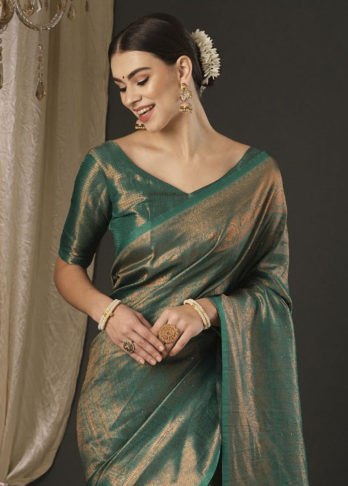 Green Dupion Silk Saree With Blouse Piece