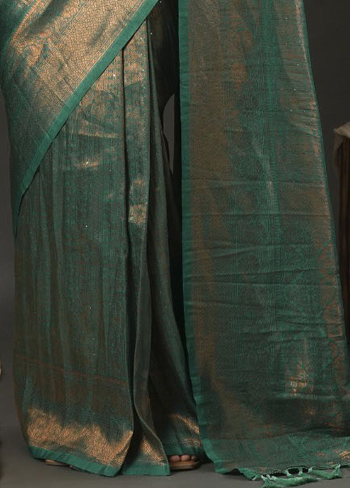 Green Dupion Silk Saree With Blouse Piece