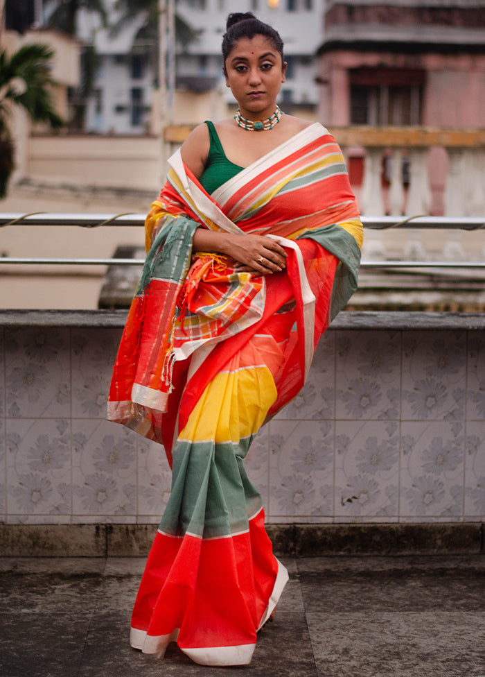 Multicolor Maheshwari Silk Saree With Blouse Piece - Indian Silk House Agencies