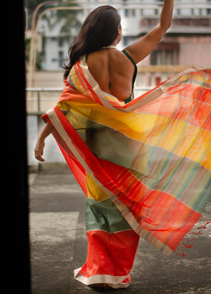 Multicolor Maheshwari Silk Saree With Blouse Piece - Indian Silk House Agencies