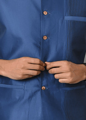 Blue Silk Solid Ethnic Jacket VDIWK2911230 - Indian Silk House Agencies