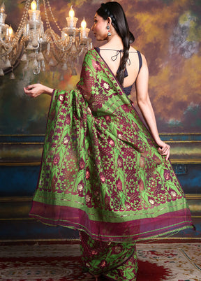Maroon Tant Jamdani Saree Without Blouse Piece - Indian Silk House Agencies