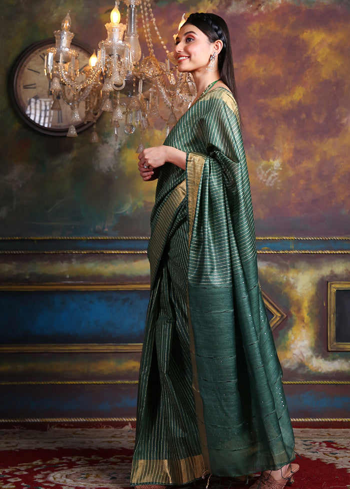 Green Spun Silk Saree With Blouse Piece - Indian Silk House Agencies