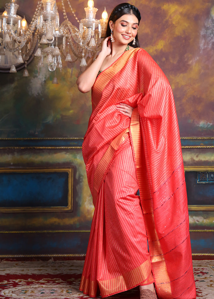 Red Spun Silk Saree With Blouse Piece - Indian Silk House Agencies