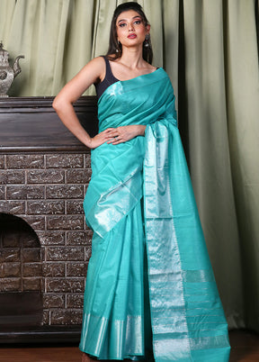 Sea Green Spun Silk Saree With Blouse Piece - Indian Silk House Agencies