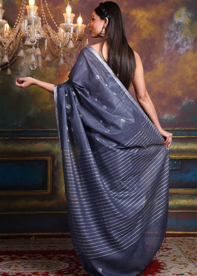 Grey Spun Silk Saree With Blouse Piece - Indian Silk House Agencies