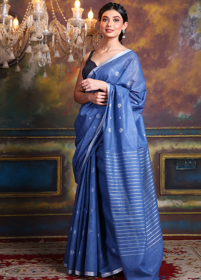 Blue Spun Silk Saree With Blouse Piece - Indian Silk House Agencies