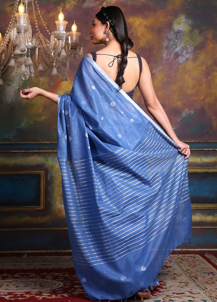 Blue Spun Silk Saree With Blouse Piece - Indian Silk House Agencies