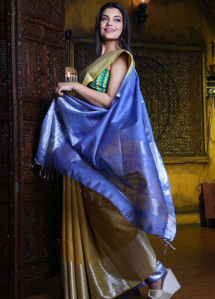 Light Yellow Spun Silk Saree With Blouse Piece - Indian Silk House Agencies