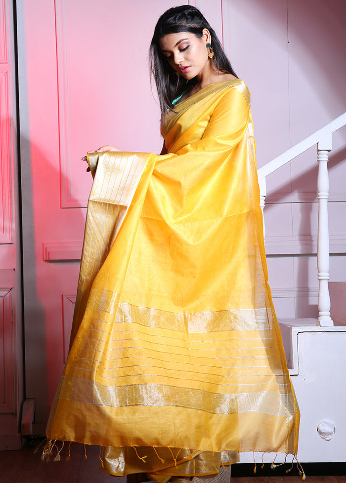 Yellow Spun Silk Saree With Blouse Piece - Indian Silk House Agencies