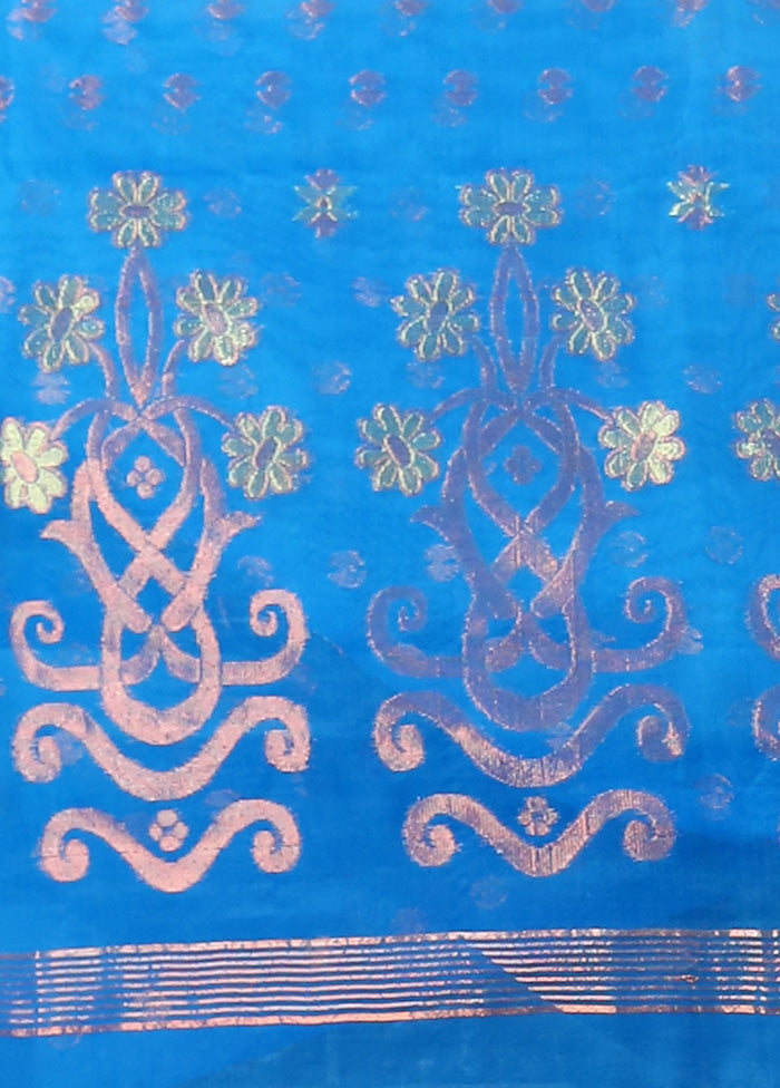 Blue Pure Tant Jamdani Saree Without Blouse Piece - Indian Silk House Agencies