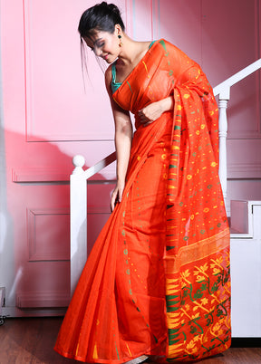 Orange Tant Jamdani Saree Without Blouse Piece - Indian Silk House Agencies