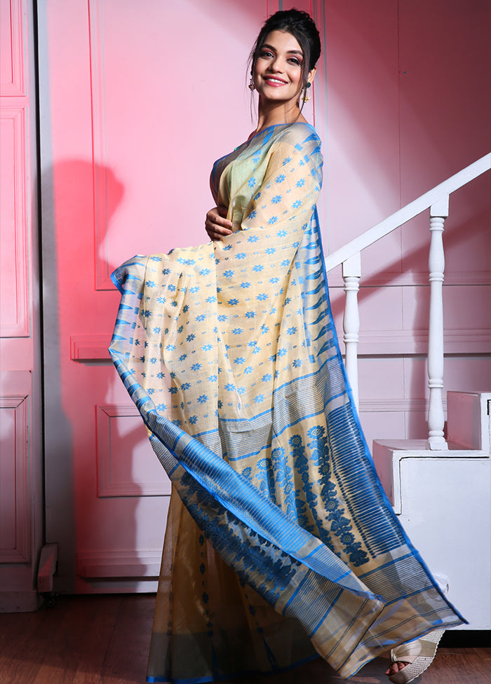 Beige Tant Jamdani Saree Without Blouse Piece - Indian Silk House Agencies