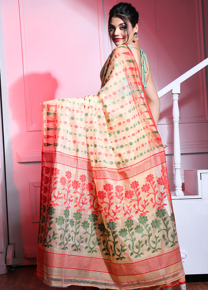 Light Beige Tant Jamdani Saree Without Blouse Piece - Indian Silk House Agencies