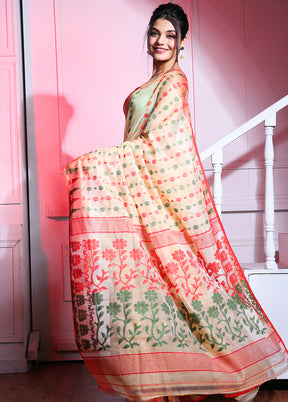 Light Beige Tant Jamdani Saree Without Blouse Piece - Indian Silk House Agencies