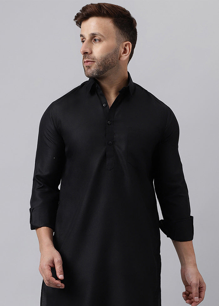 Black Cotton Jacquard Long Kurta