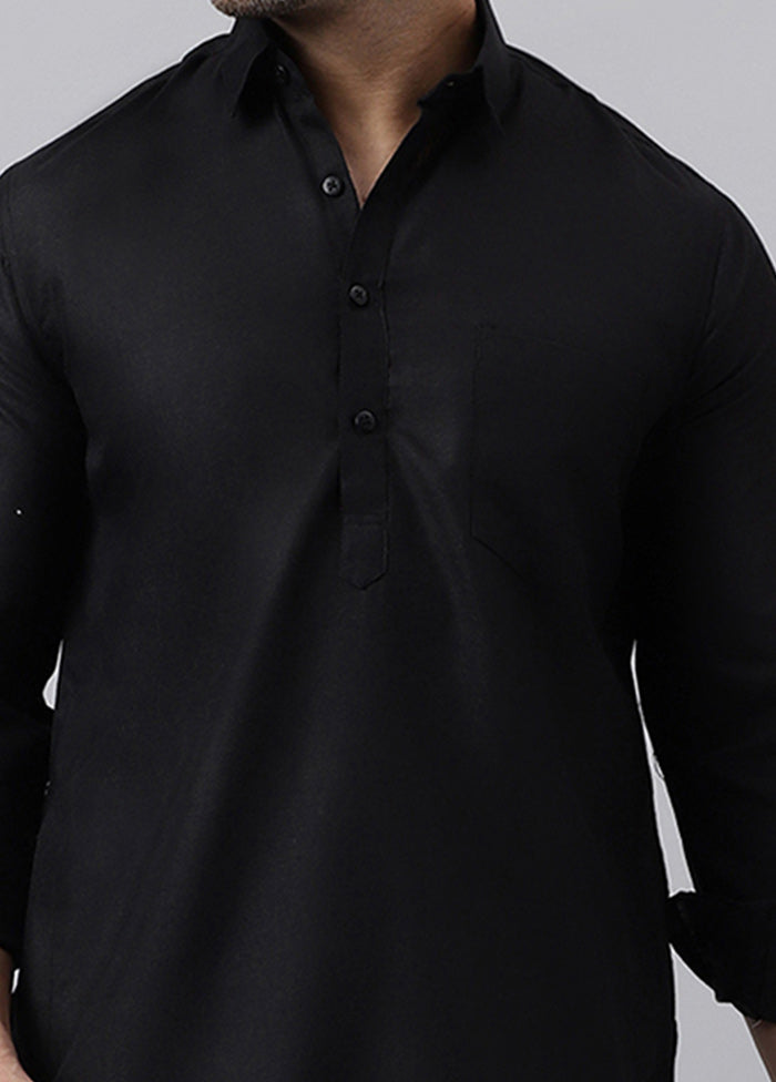 Black Cotton Jacquard Long Kurta