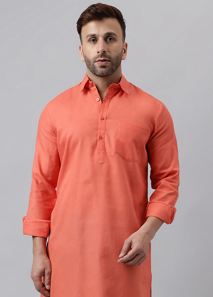 Red Cotton Jacquard Long Kurta