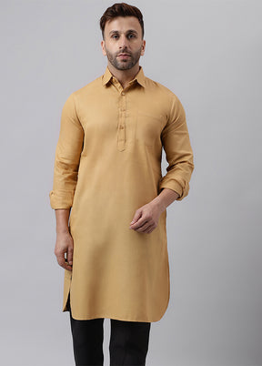 Cream Cotton Jacquard Long Kurta