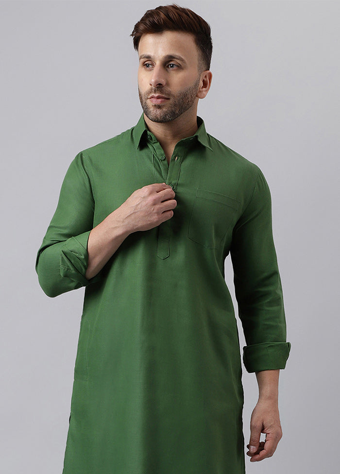 Green Cotton Jacquard Long Kurta