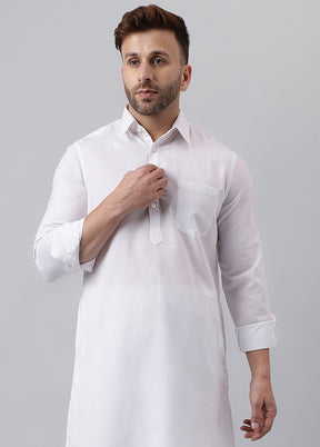 White Cotton Jacquard Long Kurta