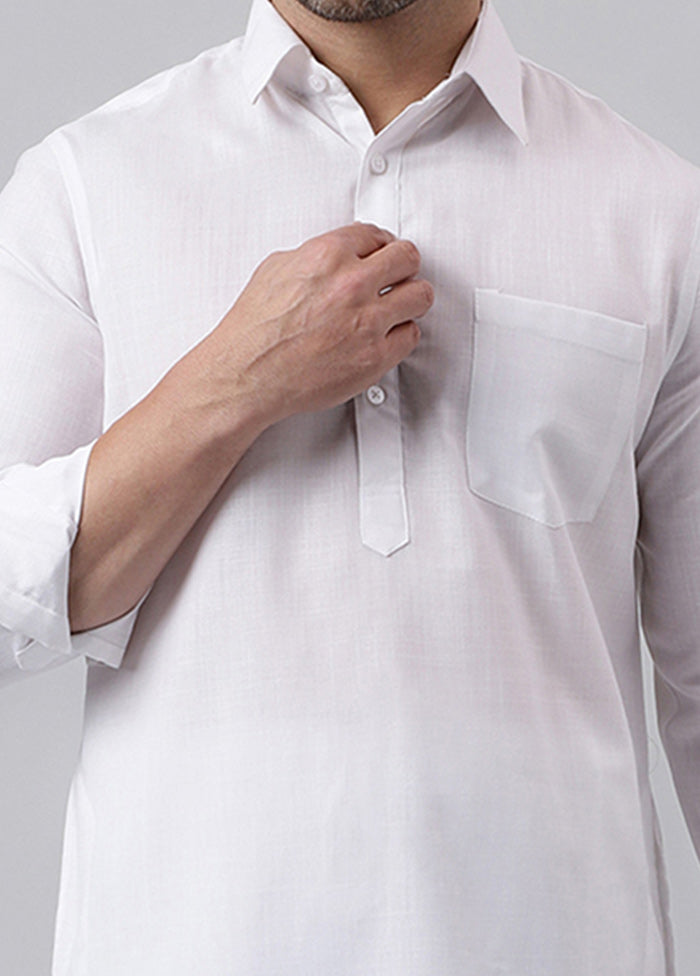 White Cotton Jacquard Long Kurta