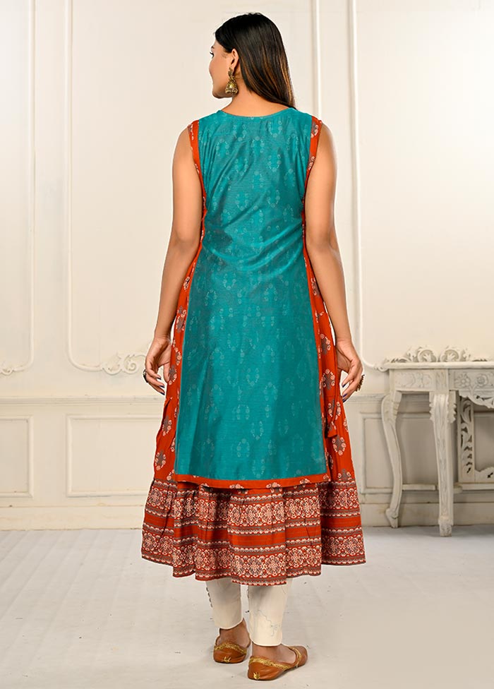 Turquoise Readymade Cotton Kurti - Indian Silk House Agencies