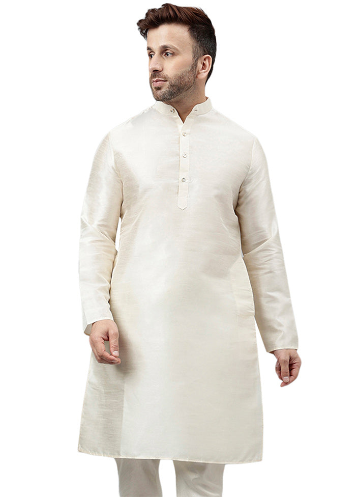 Cream Dupion Silk Solid Kurta