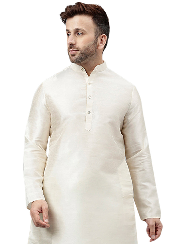 Cream Dupion Silk Solid Kurta