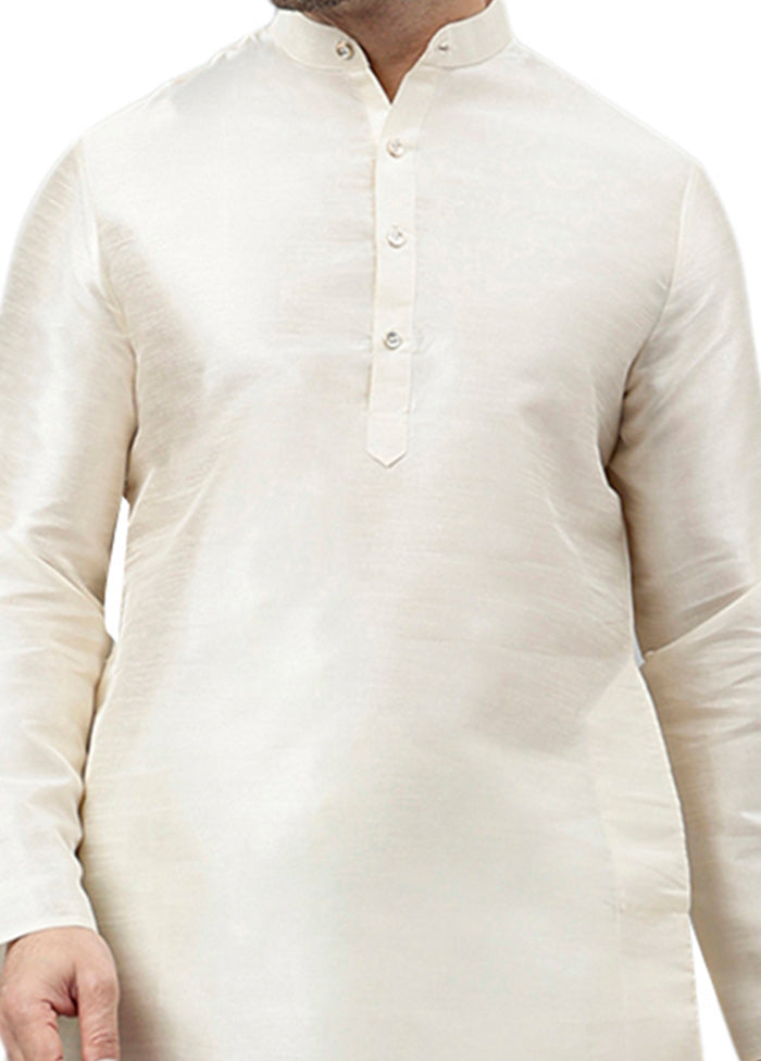 Cream Dupion Silk Solid Kurta