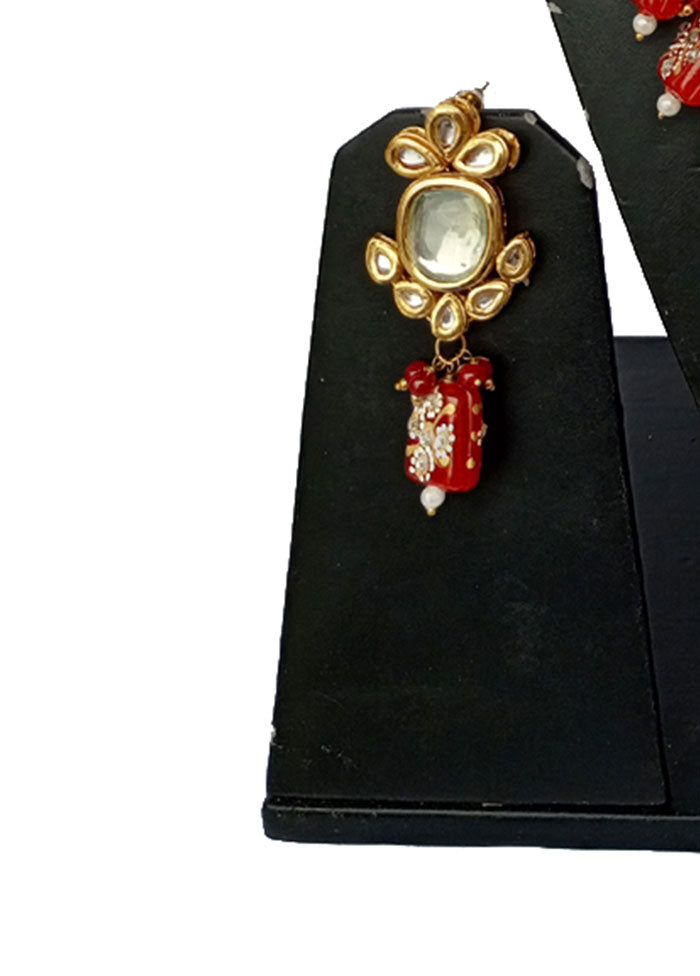 Gold Plated Kundan Jewellery Set With Red Polki - Indian Silk House Agencies