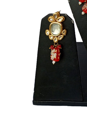 Gold Plated Kundan Jewellery Set With Red Polki - Indian Silk House Agencies