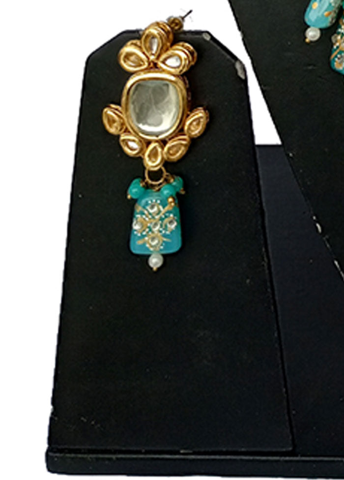 Gold Plated Kundan Jewellery Set With Blue Polki - Indian Silk House Agencies