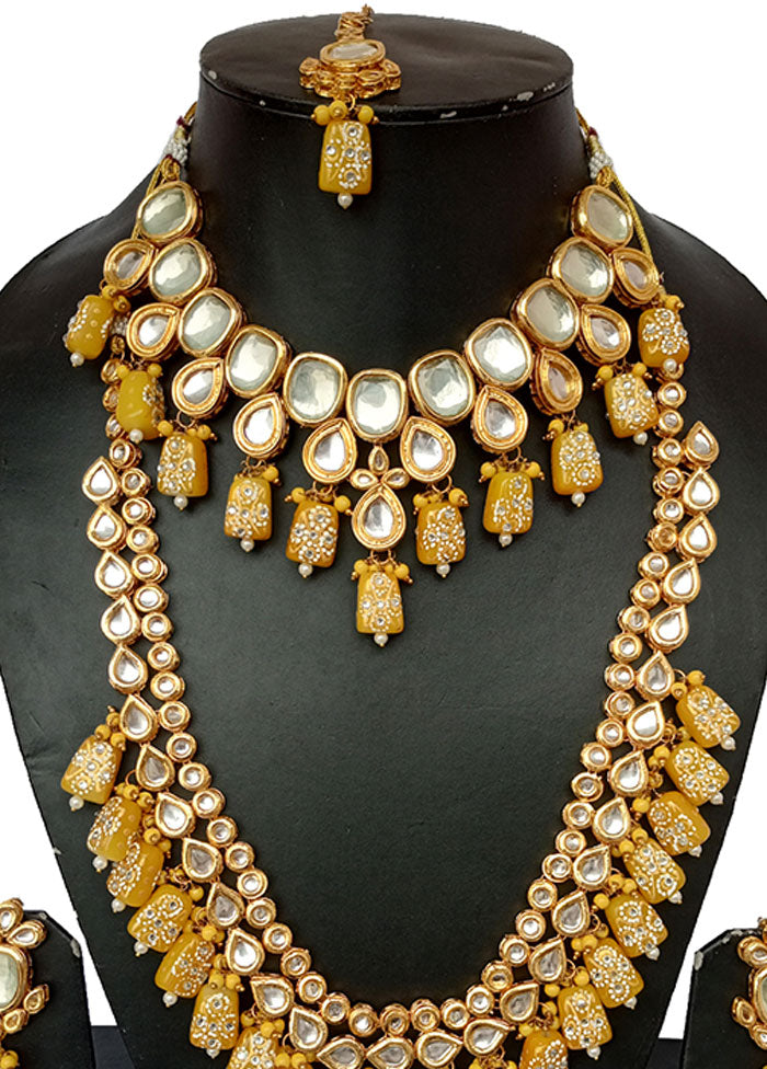 Gold Plated Kundan Jewellery Set With Yellow Polki - Indian Silk House Agencies