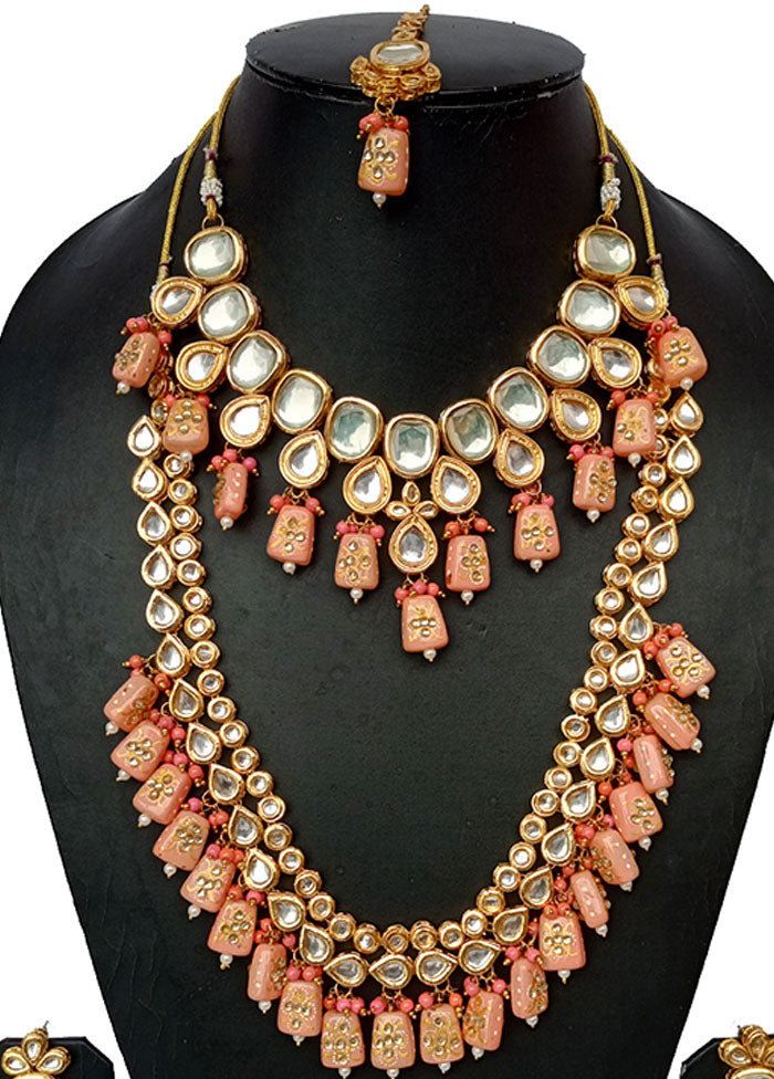 Gold Plated Kundan Jewellery Set With Pink Polki - Indian Silk House Agencies