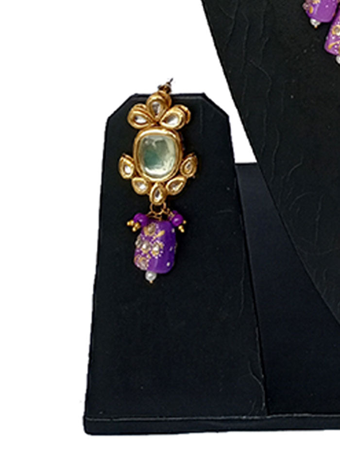 Gold Plated Kundan Jewellery Set With Purple Polki - Indian Silk House Agencies