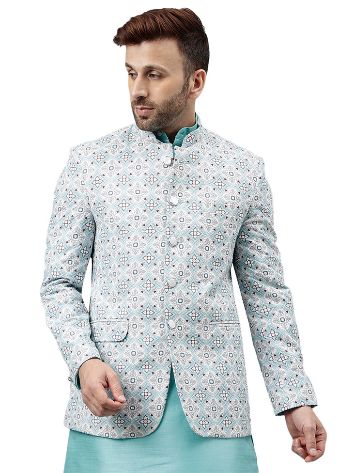 Turquoise Viscose Jacquard Blazer